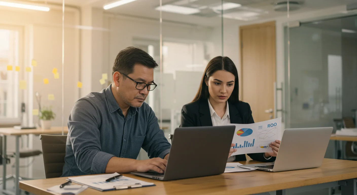 Business team reviewing Salesforce ROI and cost savings report
